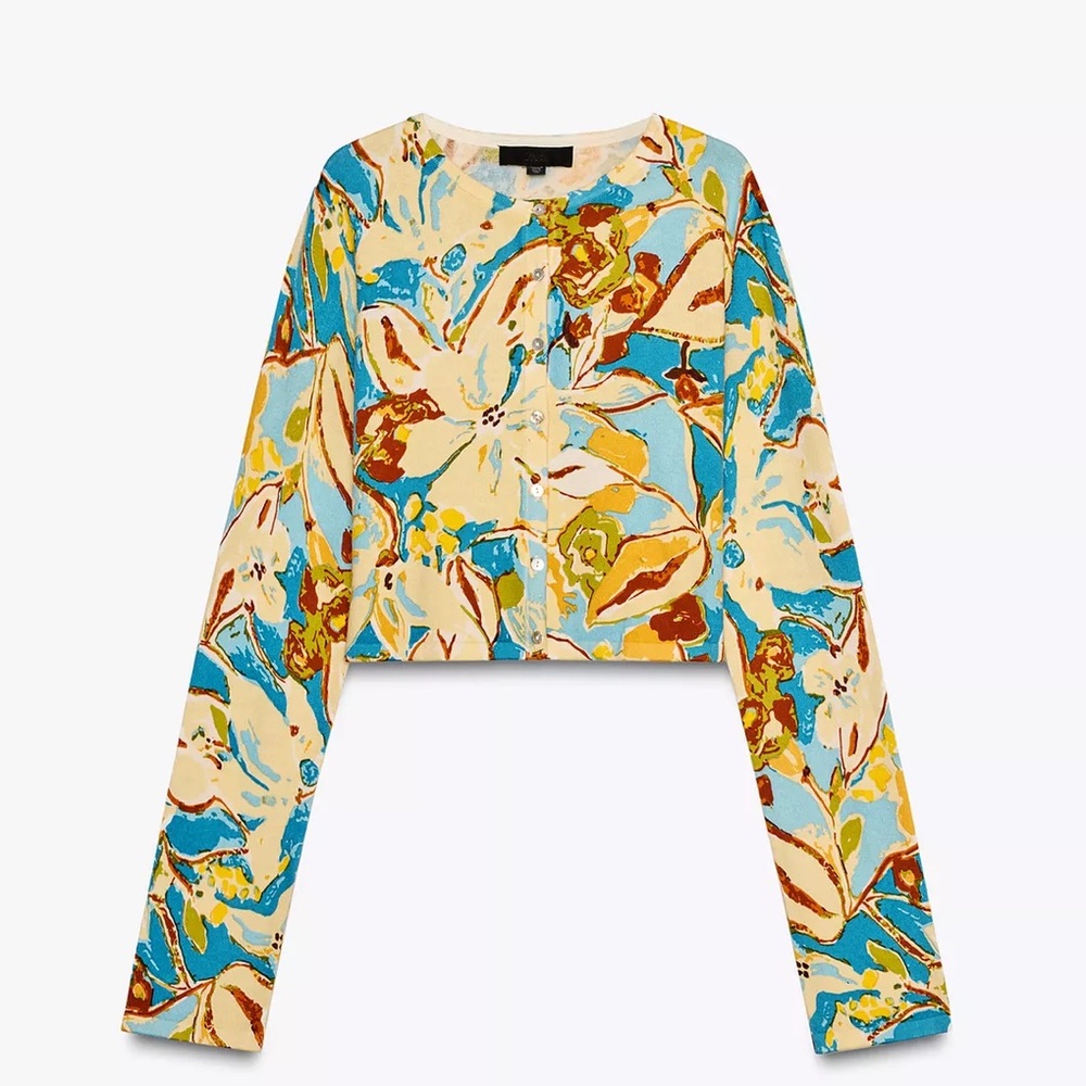 Zara Multicolor Button-Up Cropped Cardigan